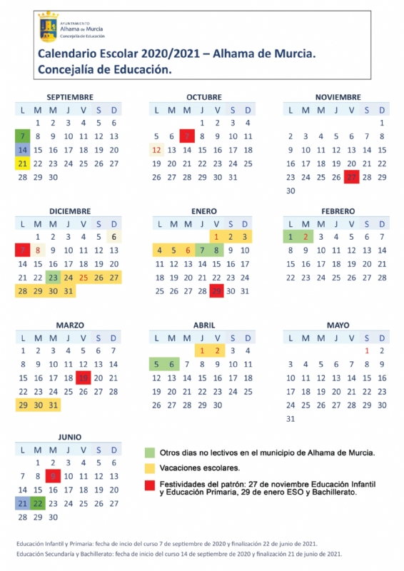 Calendario escolar 2020-2021