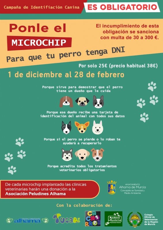 Ponle el microchip a tu perro, es obligatorio. Campaa del 1 de diciembre al 28 de febrero