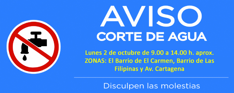Corte de agua este lunes en El Barrio del Carmen, Las Filipinas y Av. Cartagena