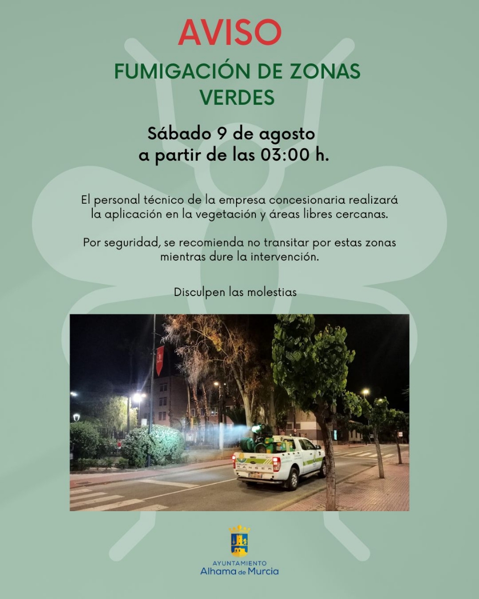 Nueva fumigación en Alhama para reforzar el control de mosquitos en zonas verdes Nueva fumigación en Alhama para reforzar el control de mosquitos en zonas verdes