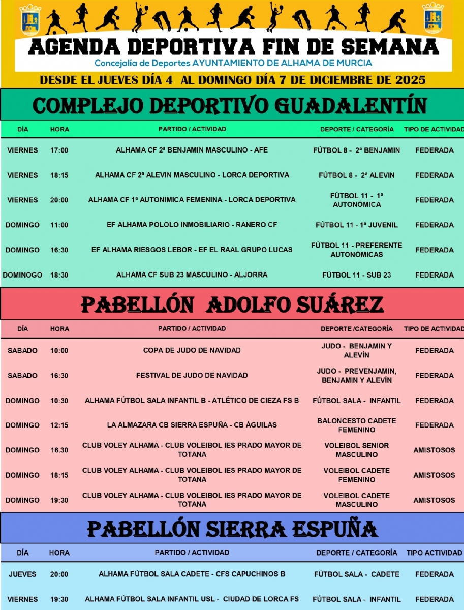 Agenda deportiva desde el 4 al 7 de diciembre
