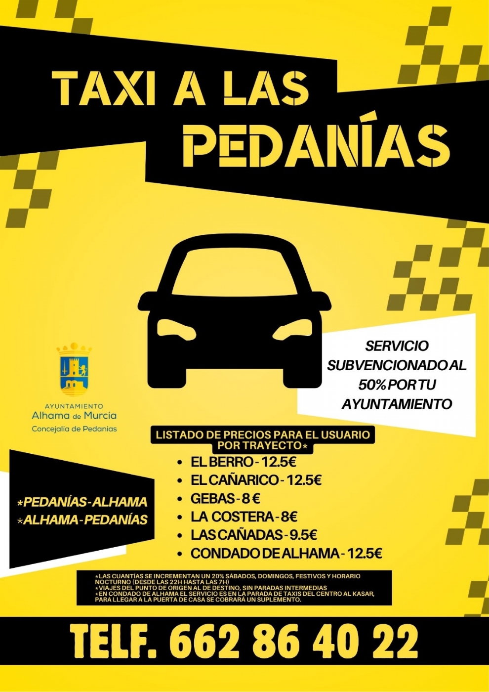 El Ayuntamiento mantienen su compriso con las pedanías mediante el servicio de taxi bonificado