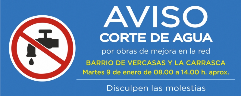 AVISO: corte de agua en el barrio de Vercasas y La Carrasca este martes 9 de enero