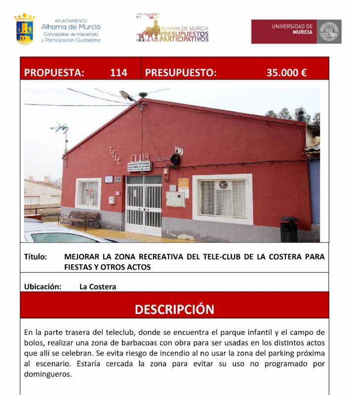Adjudicadas las obras de mejora de la zona recreativa del teleclub en La Costera