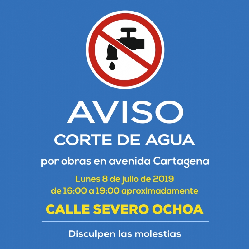 AVISO: corte de agua en calle Severo Ochoa este lunes 8 de julio