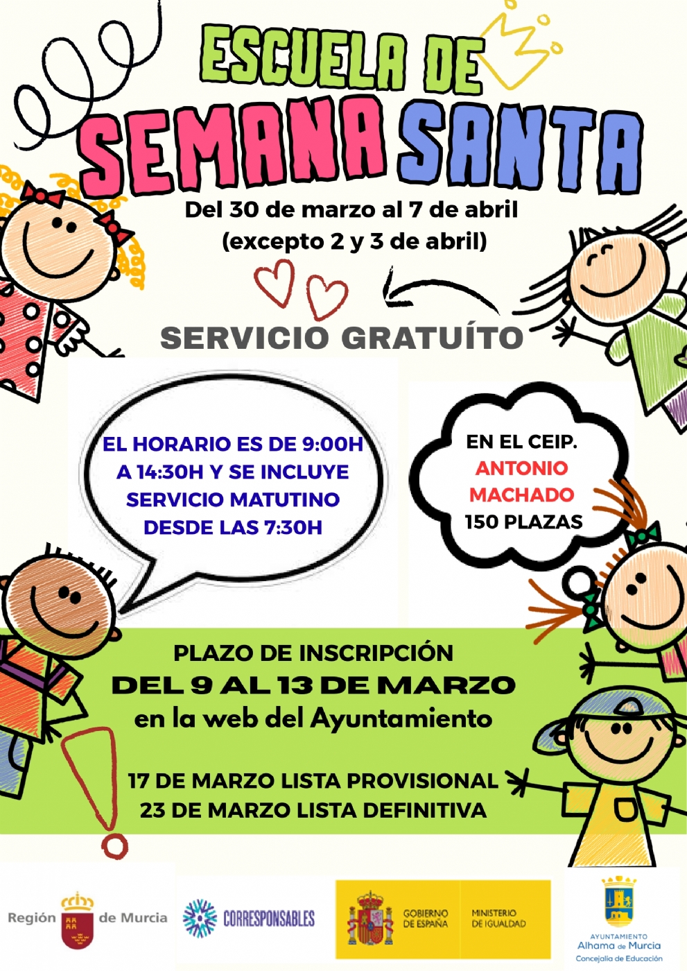 Abierto el plazo para la Escuela Municipal de Semana Santa con 150 plazas gratis