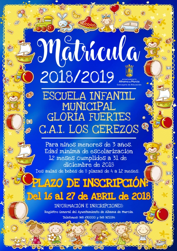 Abierto el plazo de matrcula 2018-19 para la Escuela Infantil Gloria Fuertes y CAI Los Cerezos