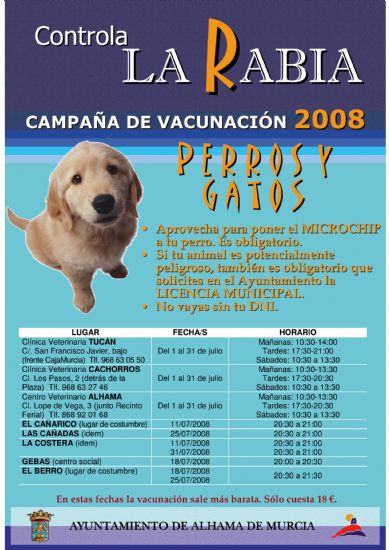 Campaa de vacunacin 2008 contra la rabia para perros y gatos