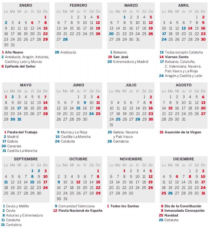 Calendario laboral de 2017