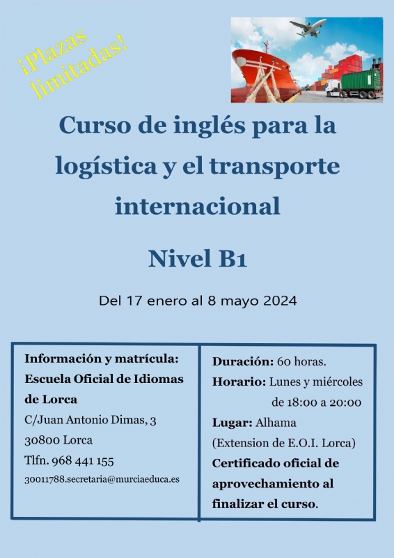 Curso de inglés para la logística y el transporte internacional. Nivel B1 (60 horas).