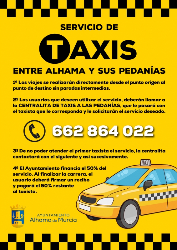 El Ayuntamiento renueva el servicio de taxis entre Alhama y pedanías
