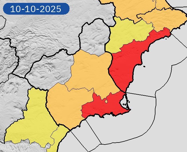 AEMET vuelve a activar la alerta naranja por lluvias en Alhama de Murcia hasta la medianoche