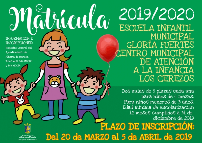 Abierto el plazo de matrcula 2019-20 para la Escuela Infantil Gloria Fuertes y CAI Los Cerezos