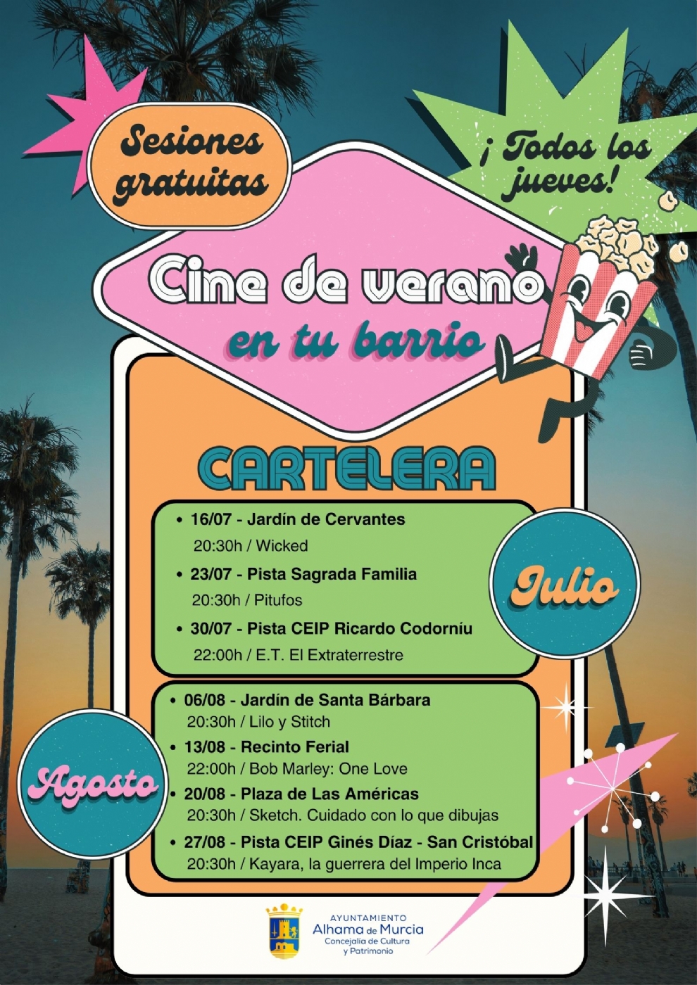 'Cine de verano en tu barrio' llevará siete sesiones gratuitas de cine al aire libre a distintos barrios de Alhama