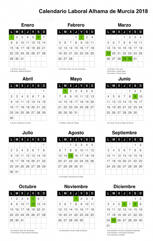Calendario festivo para 2018