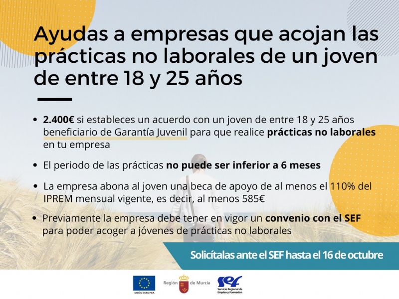 Ayudas de 2.400 euros a empresas para prácticas no laborales de jóvenes