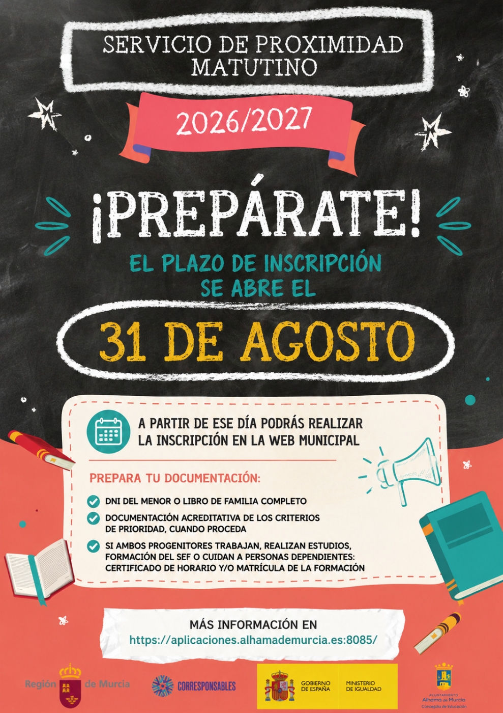 El Ayuntamiento informa de la próxima apertura del plazo de inscripción para el Servicio Municipal de Proximidad Matutino 2026-2027