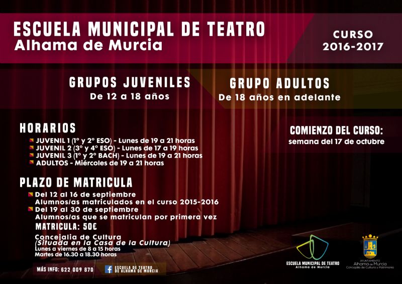 Abierto el plazo de inscripcin para los talleres de teatro y cine y la Escuela Municipal de Teatro