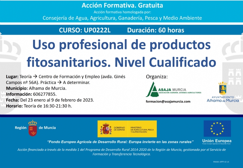 ltimas plazas para el curso 'Uso profesional de productos fitosanitarios'. Nivel Cualificado
