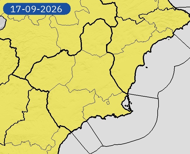 Aviso amarillo por lluvias y tormentas este jueves en Alhama de Murcia