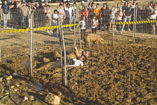 Numerosos vecinos participan en el concurso Atrapa al Cerdo Engrasado