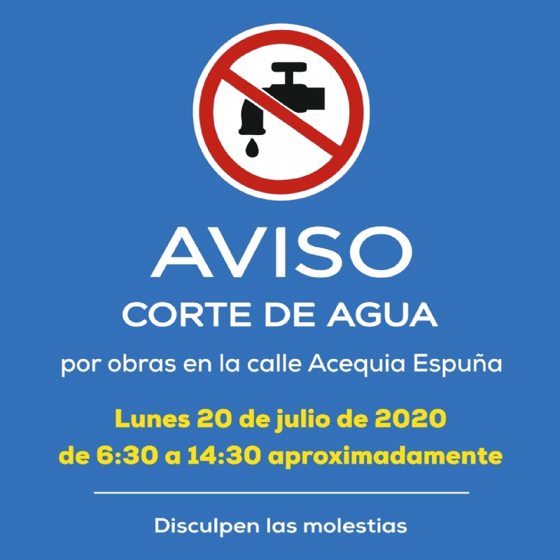 AVISO: corte de agua potable el lunes 20 de julio en varias zonas del municipio