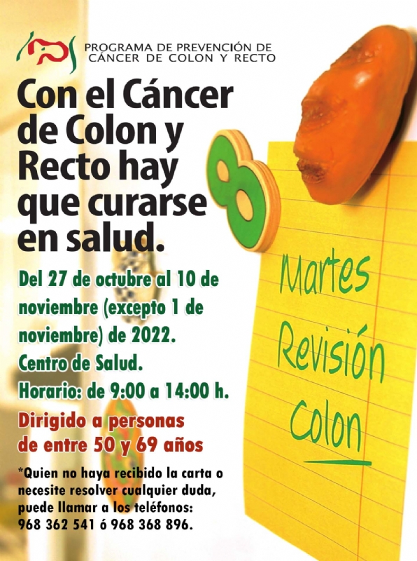 Programa de Prevención de Cáncer de Colon y Recto: del 27 de octubre al 10 de noviembre de 2022