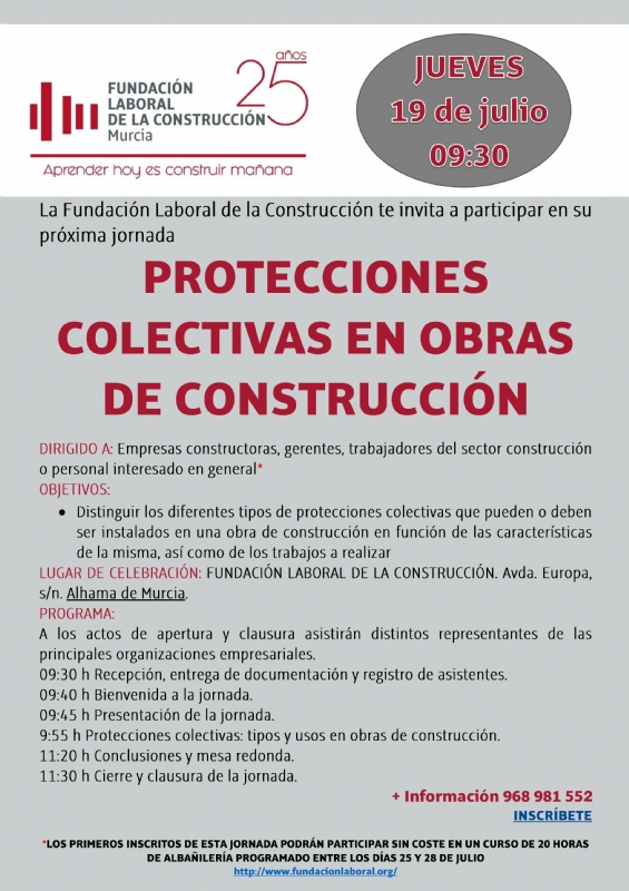 Jornada sobre protecciones colectivas en obras de construccin: 19 de julio de 2018