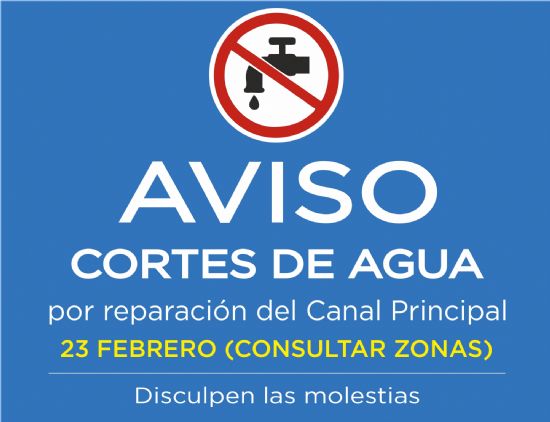 AVISO: Cortes de agua en diversas zonas este martes 23 de febrero
