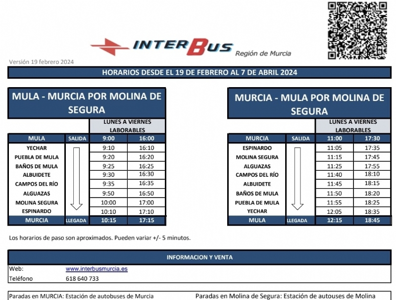 Nuevos servicios de Interbus: Lorca-Murcia y Caravaca-Murcia