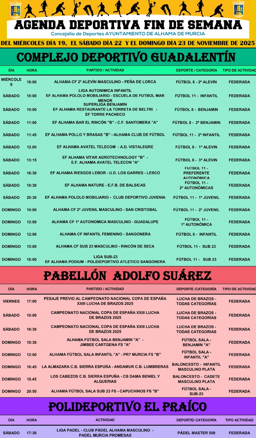 Agenda deportiva desde el 19 al 23 de noviembre