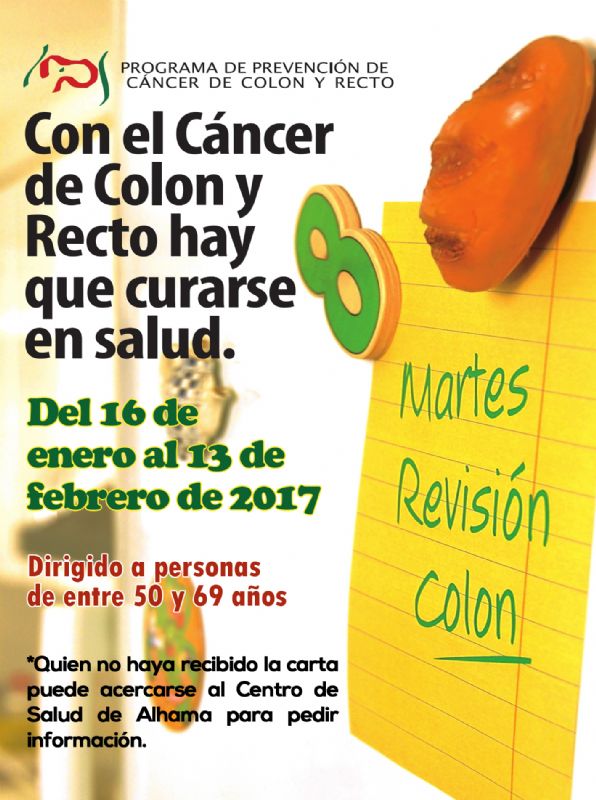 Programa de Prevención de Cáncer de Colon y Recto. Del 16 de enero al 13 de febrero de 2017