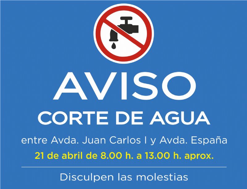 AVISO: corte de agua este jueves entre la Avda. Juan Carlos I y la Avda. España