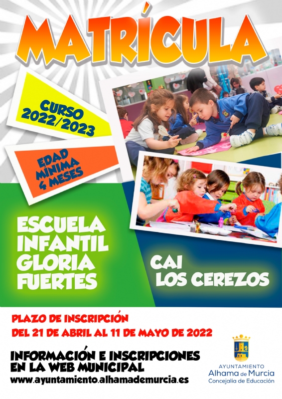 Abierto el plazo de matrcula 2022-2023 para la escuela infantil Gloria Fuertes y CAI Los Cerezos