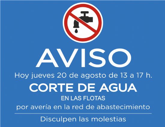 AVISO: corte de agua hoy en Las Flotas a partir de las 13.00 horas