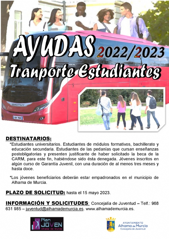 Ayudas de transporte para estudiantes del curso 2022-2023