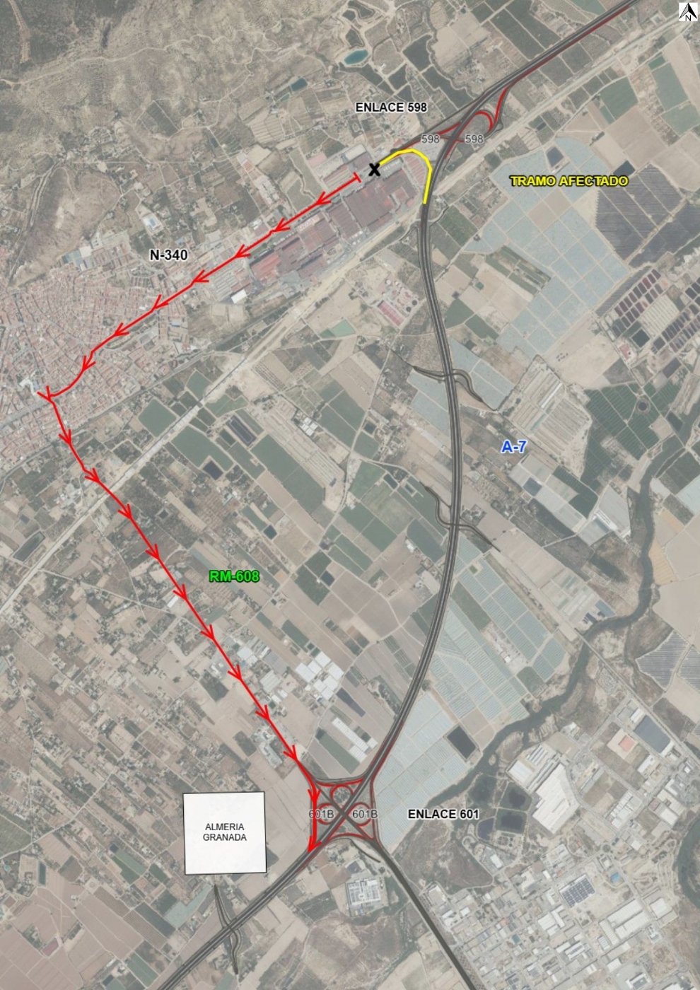 Corte temporal del ramal de incorporación a la A-7 en sentido Lorca/Almería por las obras del AVE