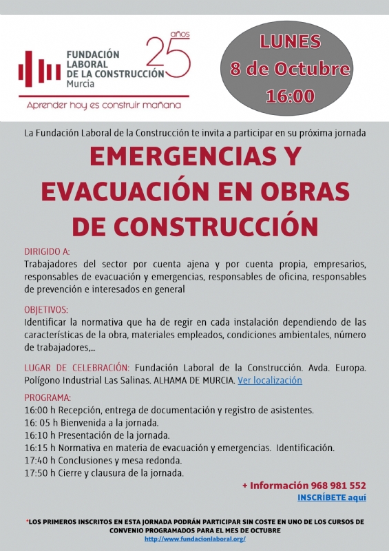 Jornada sobre emergencias y evacuación en obras de construcción: 8 de octubre de 2018