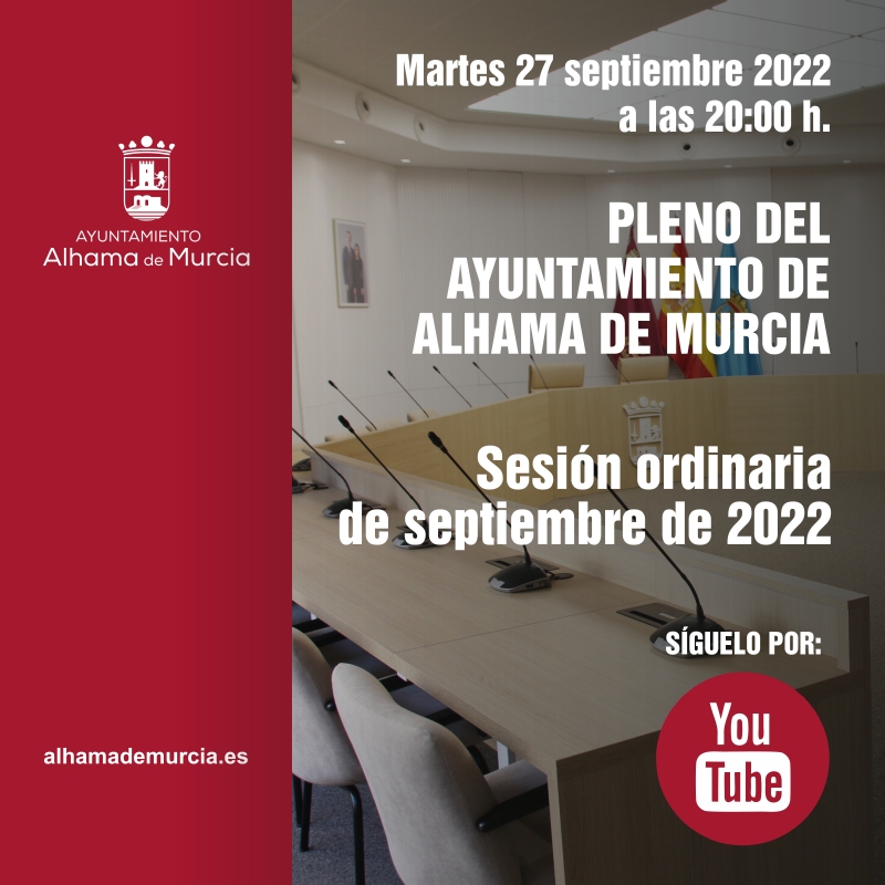 Convocatoria de Pleno: sesión ordinaria » martes 27 de septiembre de 2022