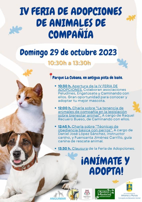 IV Feria de Adopciones de animales de compañía en Alhama de Murcia: ¡encuentra a tu compañero fiel!