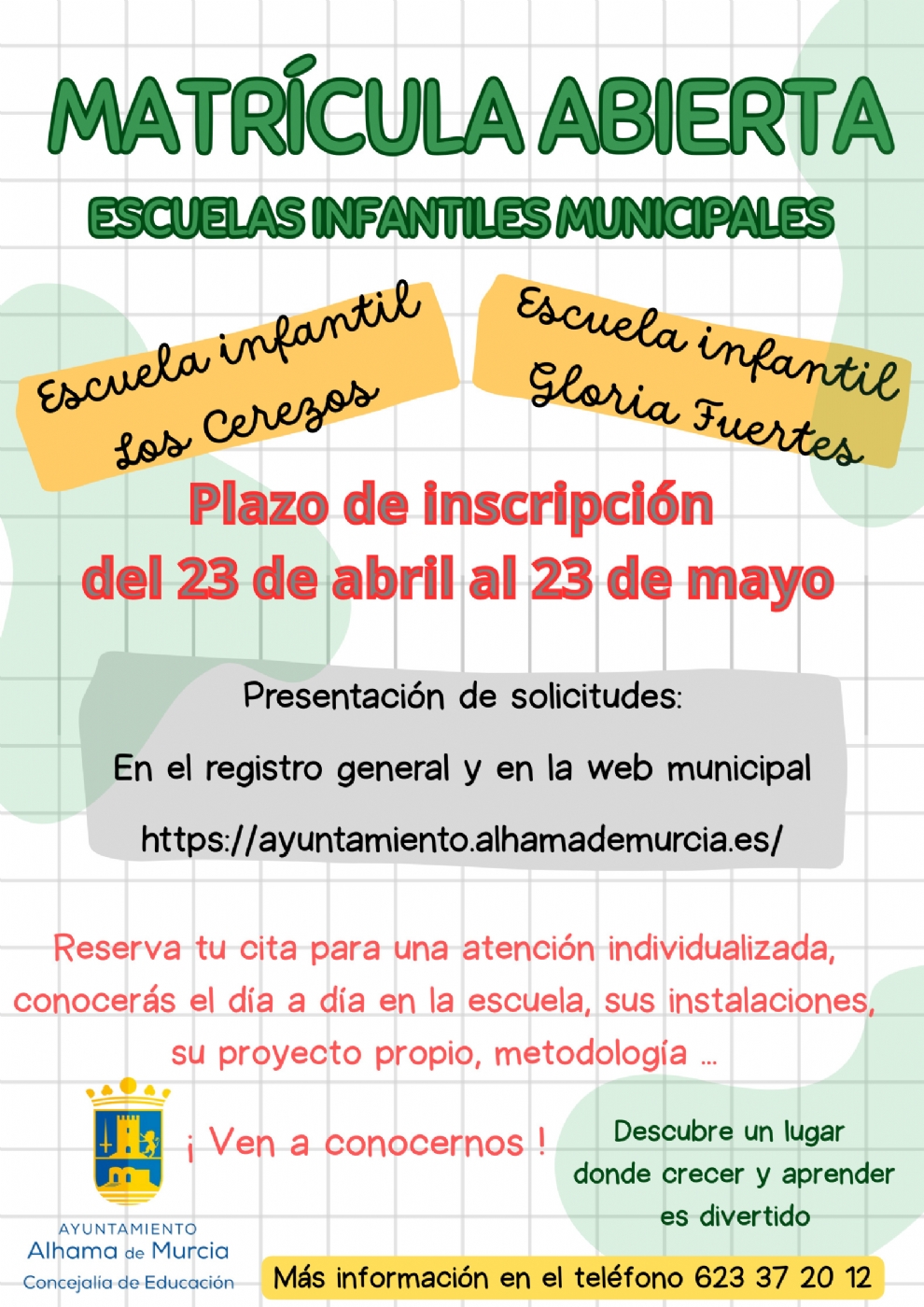 Abierto el plazo de matricula para las escuelas infantiles Gloria Fuertes y Los Cerezos