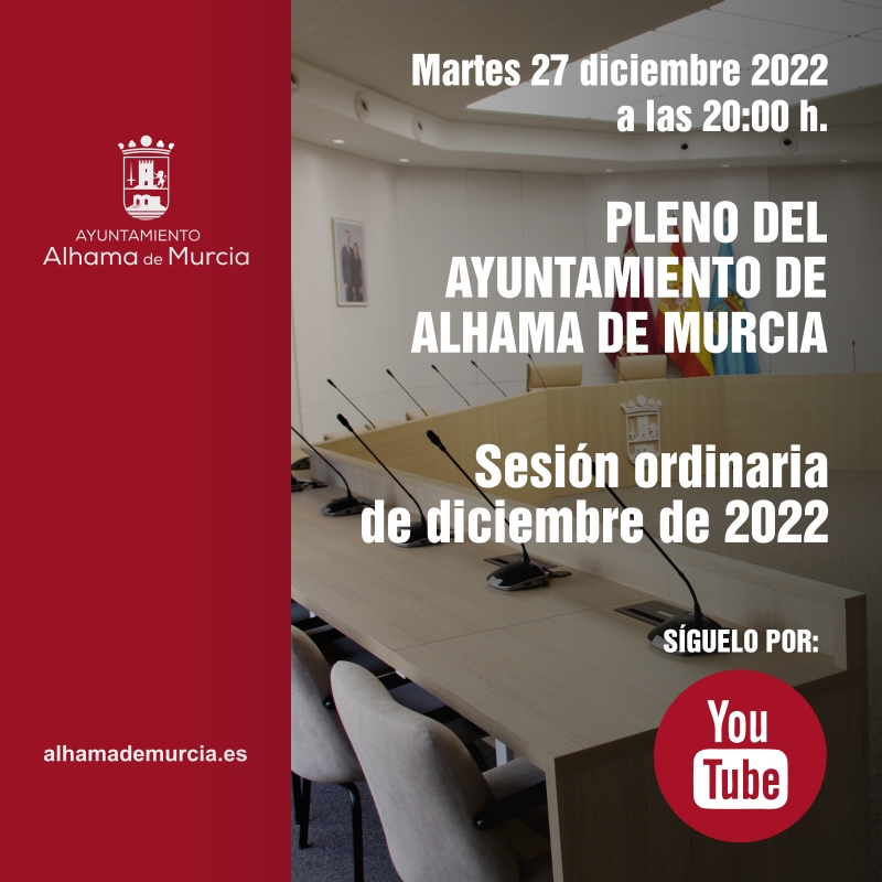 Convocatoria de Pleno: sesin ordinaria  martes 27 de diciembre de 2022
