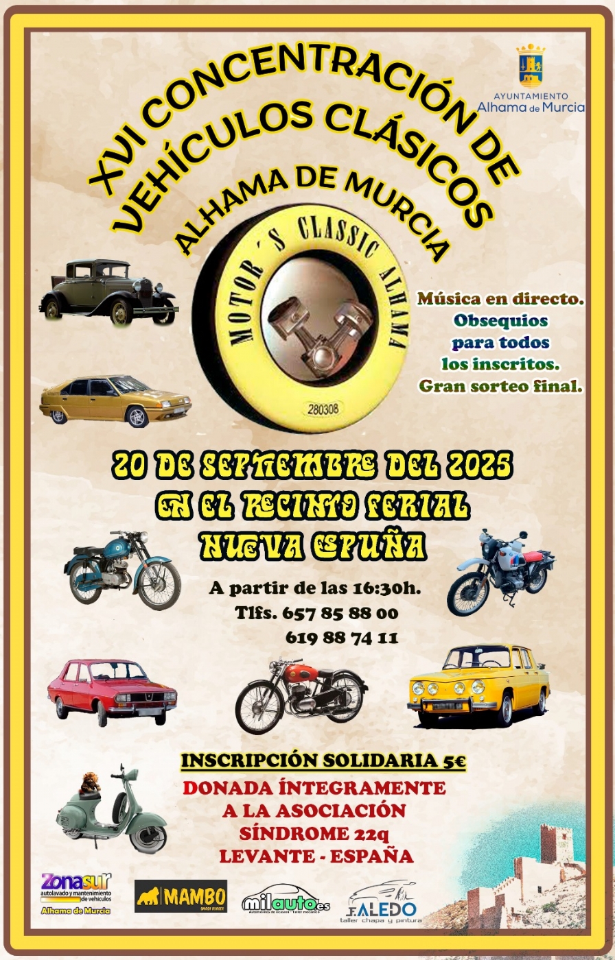 La XVI Concentración de Vehículos Clásicos de Alhama reunirá motor, espectáculo y solidaridad el 20 de septiembre