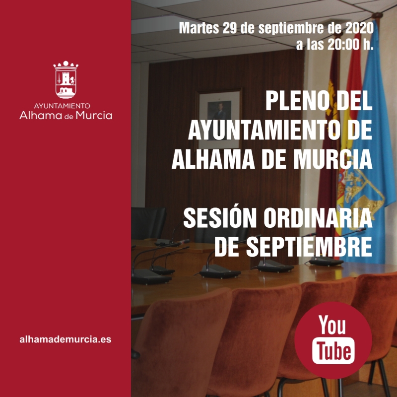Convocatoria de Pleno: sesin ordinaria  martes 29 de septiembre de 2020