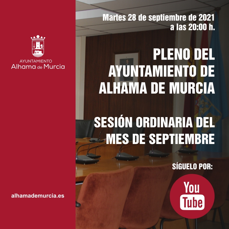 Convocatoria de Pleno: sesión ordinaria » martes 28 de septiembre de 2021