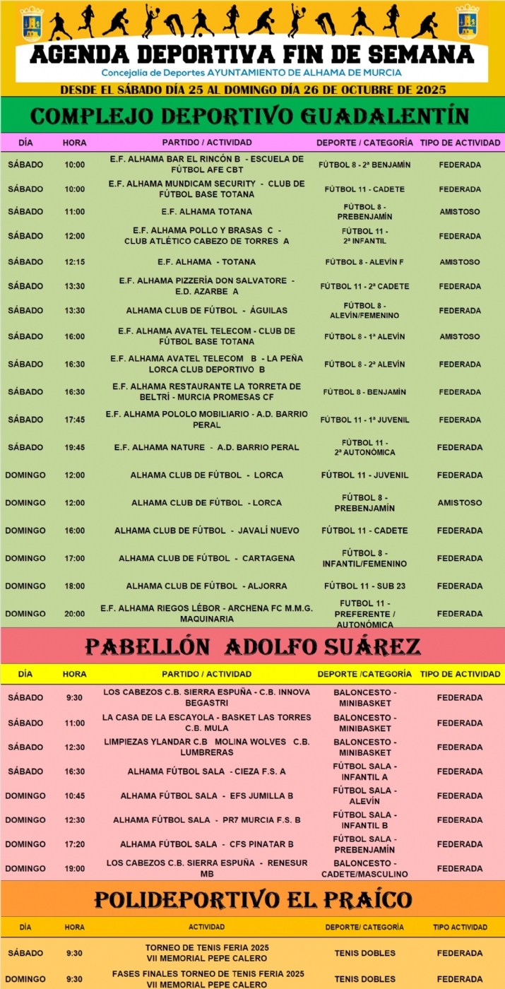 Agenda deportiva desde el 25 al 26 de octubre