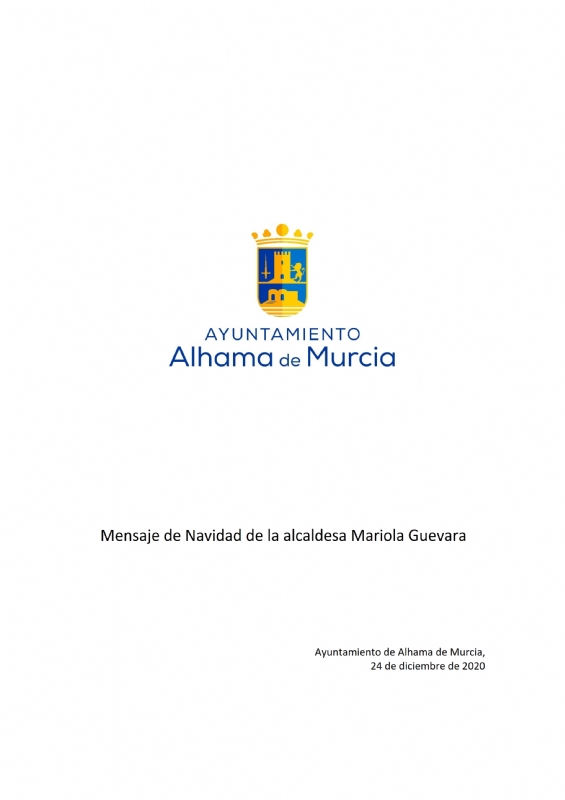 Mensaje de Navidad 2020 de la alcaldesa de Alhama de Murcia, Mariola Guevara