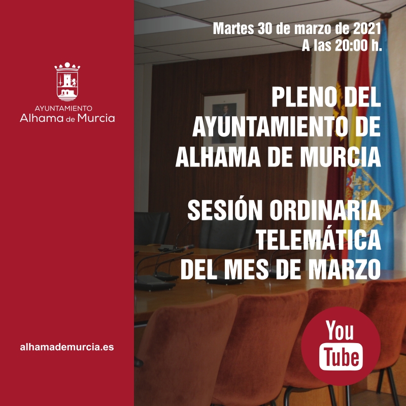 Convocatoria de Pleno: sesin ordinaria  martes 30 de marzo de 2021