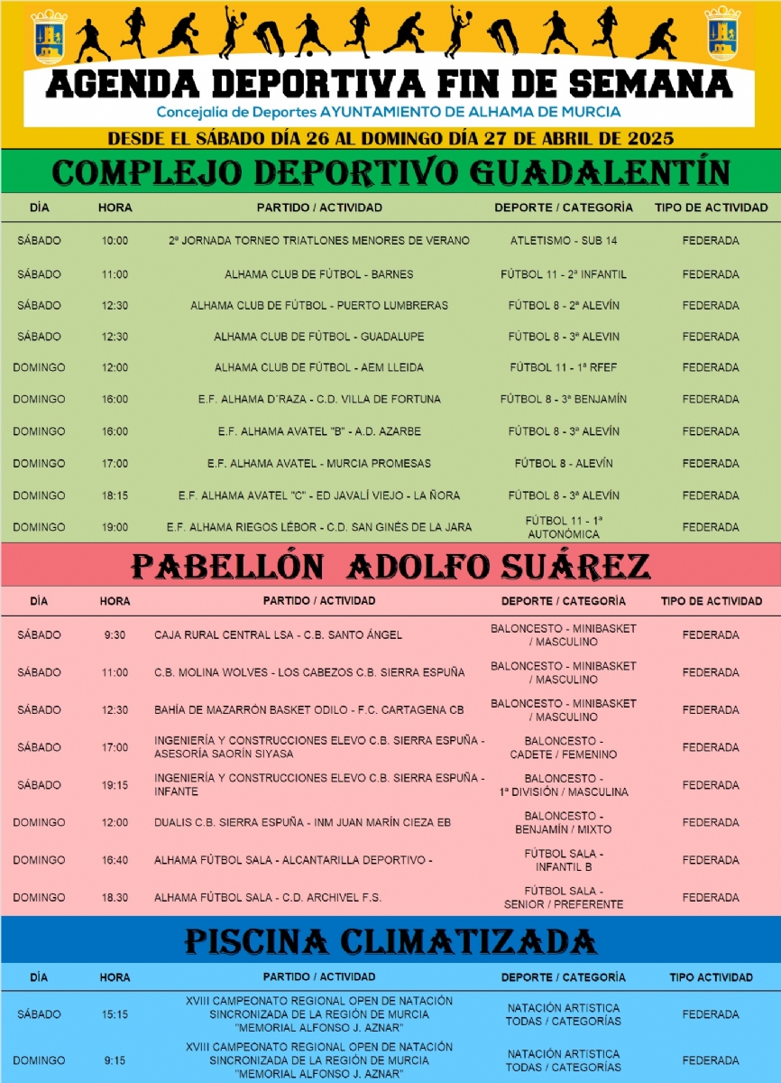 Agenda deportiva para el fin de semana del 26 al 27 de abril de 2025 Agenda deportiva para el fin de semana del 26 al 27 de abril de 2025
