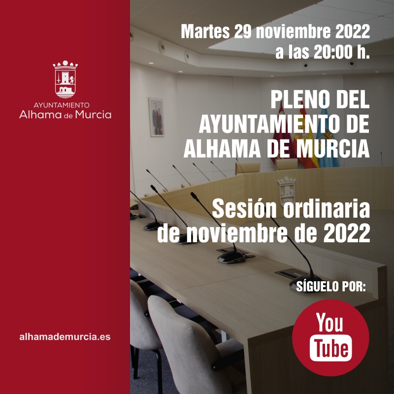 Convocatoria de Pleno: sesin ordinaria  martes 29 de noviembre de 2022